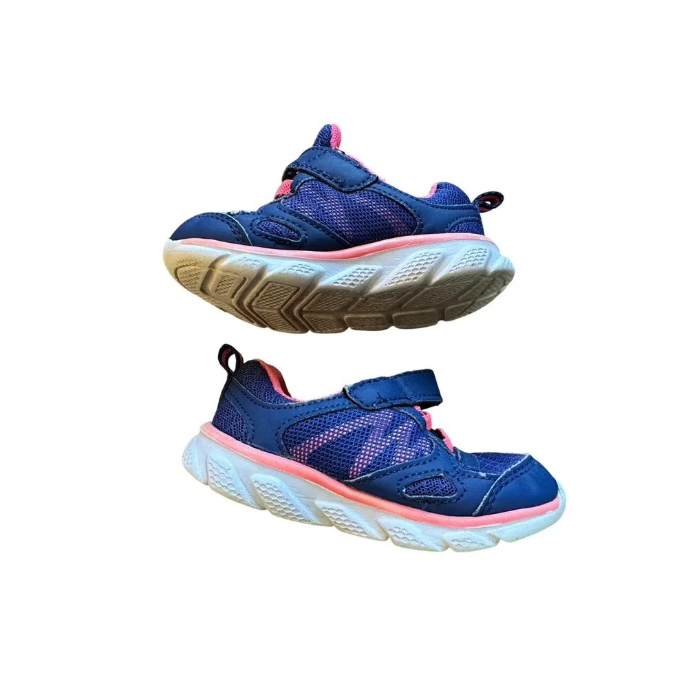 Kids Navy Blue Pink Athletic Sneakers Hook and Loop Running Shoes Toddler Size 6